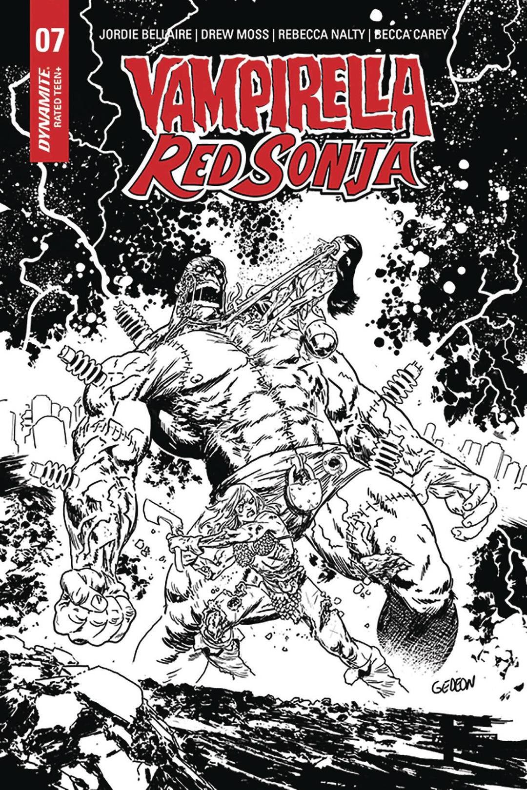Vampirella Red Sonja #7 1:15 Gedeon B&W Zombie Variant