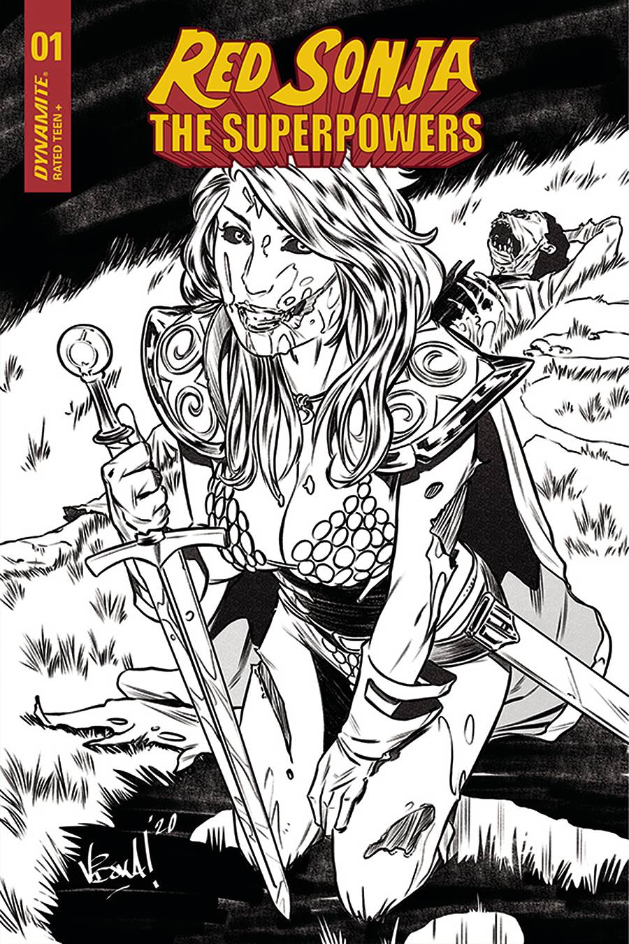 Red Sonja The Superpowers #1 1:15 Federici Zombie B&W Inc
