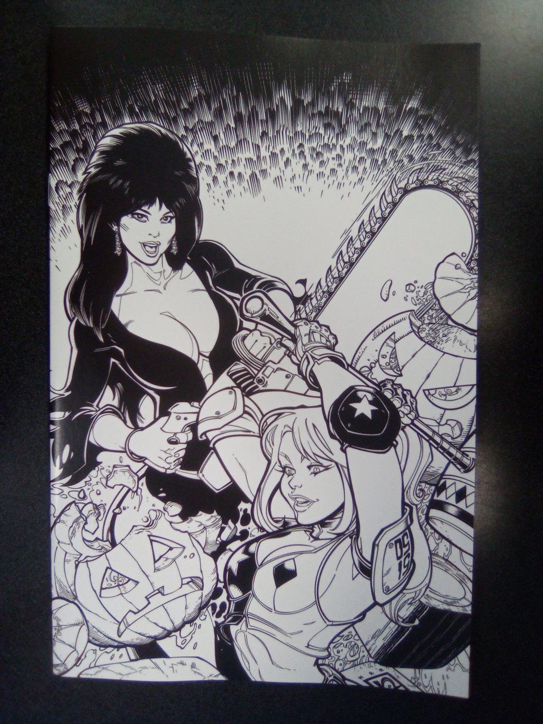 Harley Quinn X Elvira #1 Cover Q Inc 1:15 Chad Hardin Line Art Full Art Variant