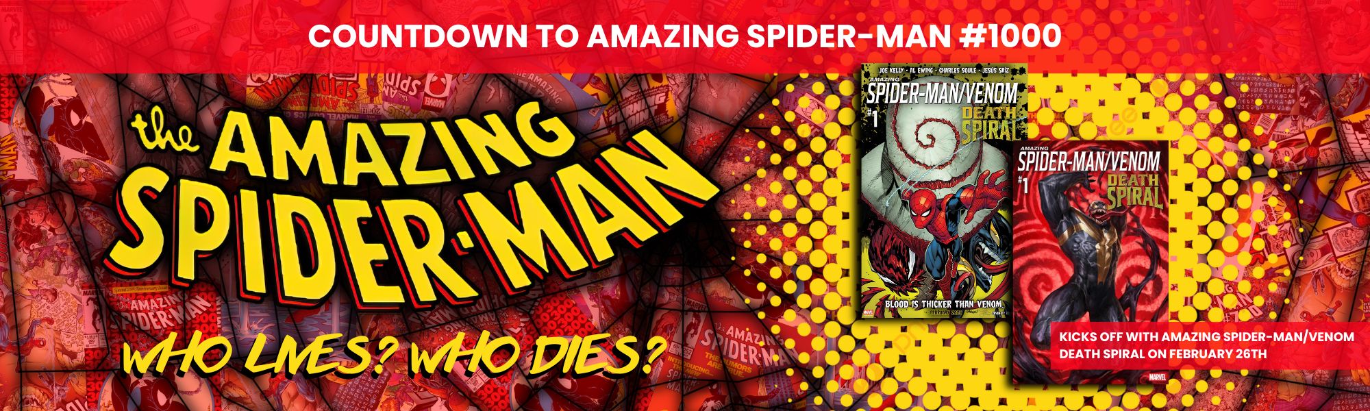 Promotional banner for the amazing spider-man/venom crossover event that counts down to Amazing Spider-Man issue 1000.