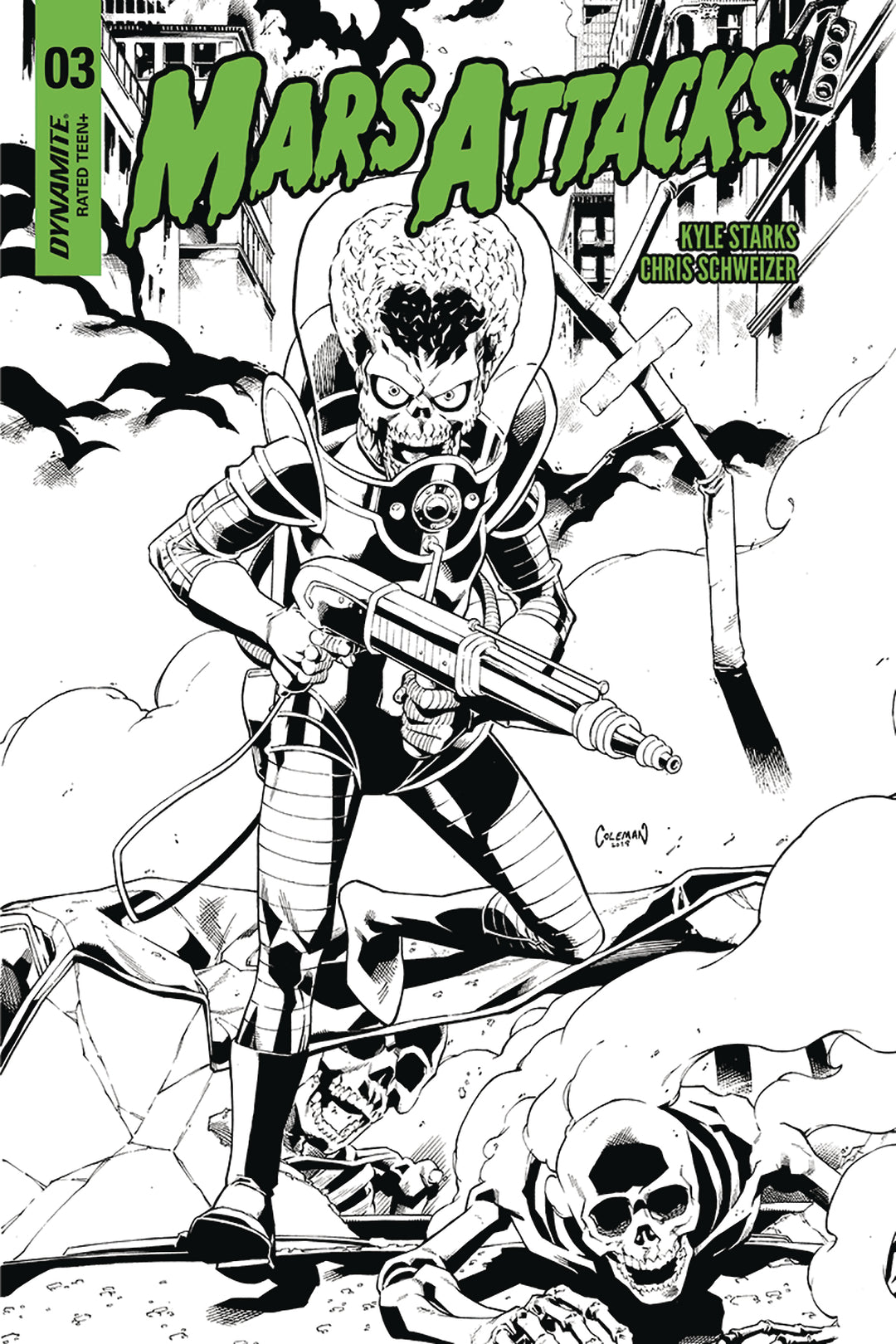 Mars Attacks #3 1:20 Coleman B&W Variant