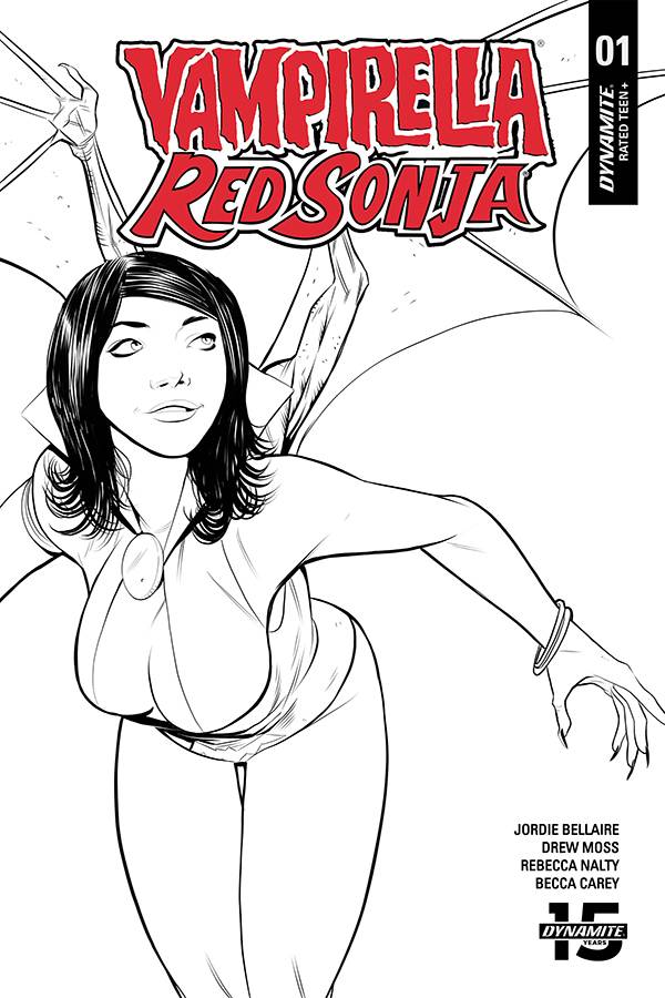 Vampirella Red Sonja #1 1:10 Moss B&W Variant (Net)