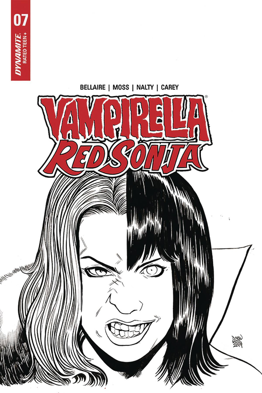 Vampirella Red Sonja #7 1:10 Moss B&W Variant