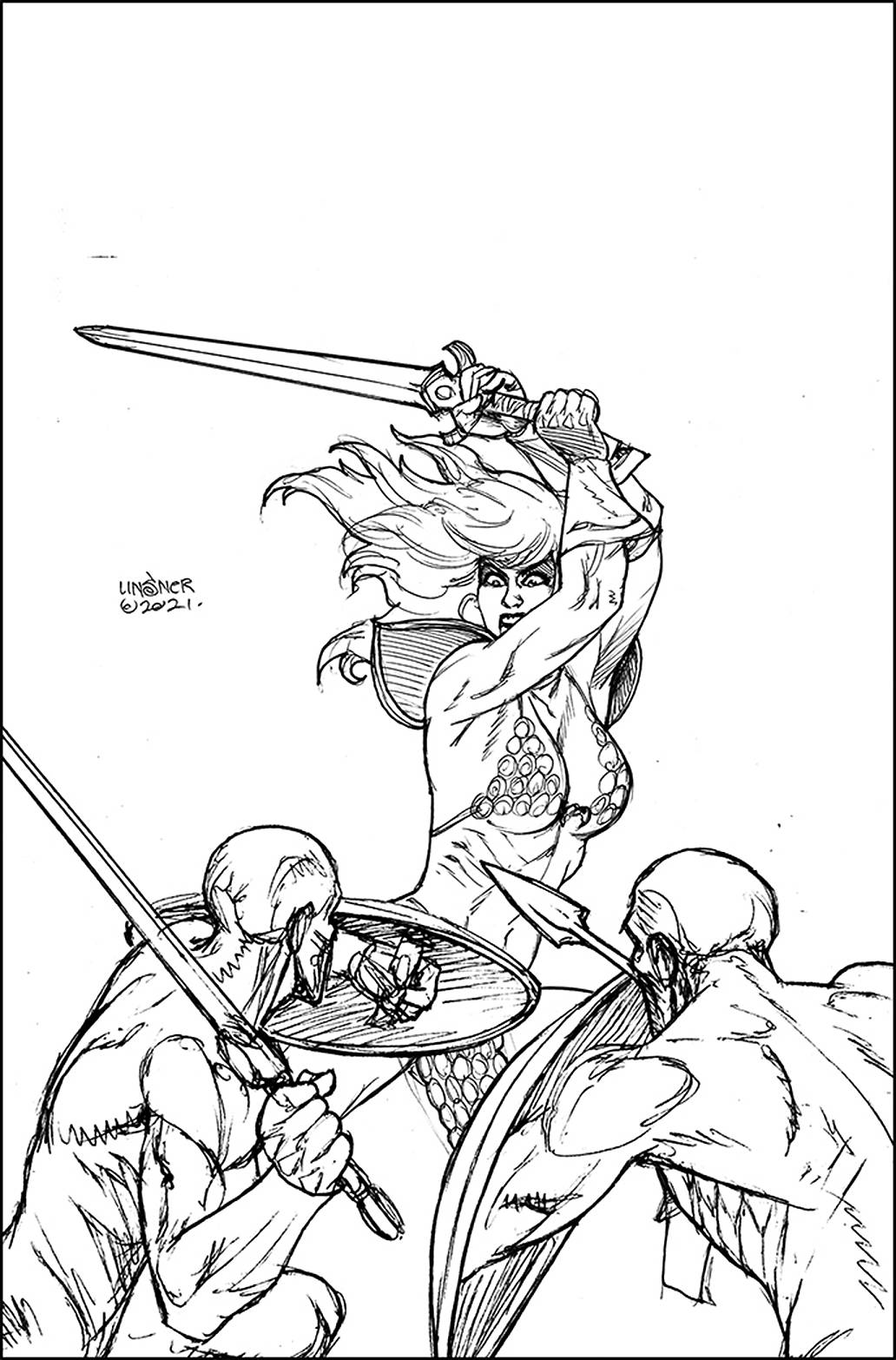 Invincible Red Sonja #2 1:50 Linsner Line Art Virgin Variant